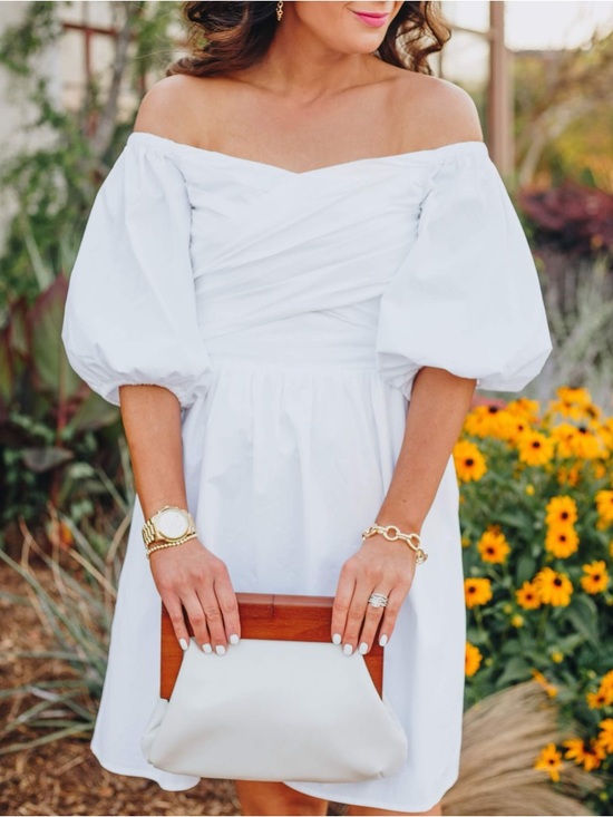 Express Dresses & Skirts - Express White Off Shoulder Puff Sleeve Dress Size S NWT